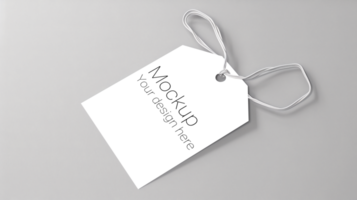 Mockup of label tag with rope on gray background psd