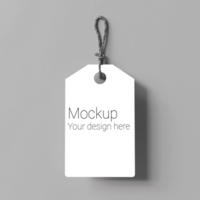 Mockup of label tag with rope on gray background psd