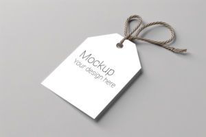 Mockup of label tag with rope on gray background psd