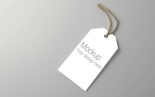 Mockup of label tag with rope on gray background psd