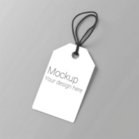 Mockup of label tag with rope on gray background psd