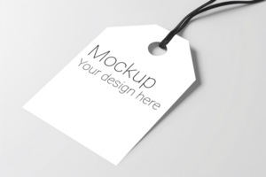 Mockup of label tag with rope on gray background psd