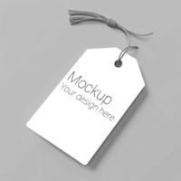 Mockup of label tag with rope on gray background psd