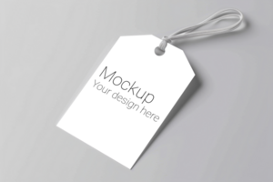 Mockup of label tag with rope on gray background psd