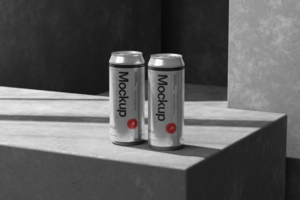 beverage can mockup template with reflection shadow psd