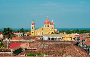 Beautiful colonial cathedral of Granada seen from the viewpoint of the La Merced church photo