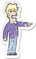 retro distressed sticker of a cartoon man accusing drawing png