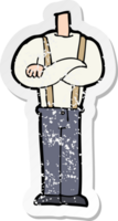 retro distressed sticker of a cartoon body with folded arms drawing png