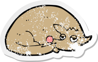 retro distressed sticker of a cartoon curled up dog drawing png