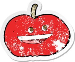 retro distressed sticker of a cartoon happy apple drawing png