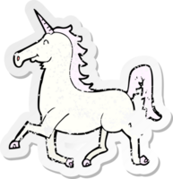 retro distressed sticker of a cartoon unicorn drawing png