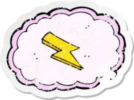 retro distressed sticker of a cartoon cloud and lightning bolt symbol drawing png