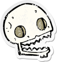 retro distressed sticker of a cartoon spooky skull drawing png