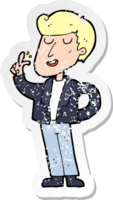retro distressed sticker of a cartoon cool guy snapping fingers drawing png