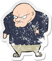 retro distressed sticker of a cartoon evil man drawing png