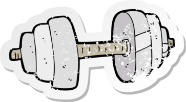 retro distressed sticker of a cartoon dumbbell drawing png