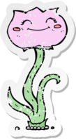 retro distressed sticker of a cartoon flower drawing png