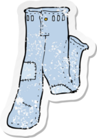 retro distressed sticker of a cartoon patched old jeans drawing png