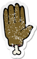 retro distressed sticker of a cartoon severed hand drawing png
