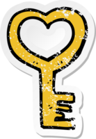 retro distressed sticker of a cartoon heart shaped key drawing png