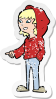 retro distressed sticker of a cartoon pointing teenager drawing png