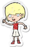 retro distressed sticker of a cartoon boy with positive attitude drawing png