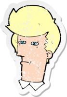 retro distressed sticker of a cartoon man narrowing eyes drawing png