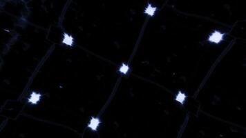Luminous grid with dots and lines of energy. Motion. Abstract radiation bands in grid with energy. Grid with glowing square dots and radiation video