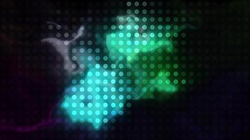 Rows of tiles and colorful stains surrounded by black background. Motion. Moving colorful shapes and rows of small circles. video