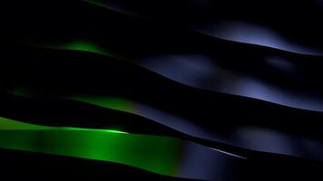 Moving stripes with reflection on black background. Design. Moving surface with wavy colored stripes in middle of animation. Stream of wavy metal strips with reflection disappearing into dark video