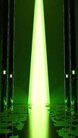 Green and orange background. Design. Light background with a long corridor that moves backwards in animation and which glows with various lamps. video