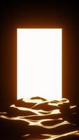 The basement is filled with water with a bright window. Design. Blue and orange illumination with a black room and water and a light empty space made in abstraction. video