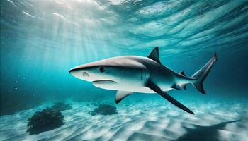 image of a shark in the sea, with landscape image size photo