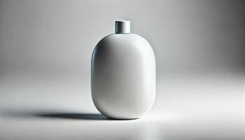 Mock up a beauty soap bottle with a button in the middle, and a white background photo
