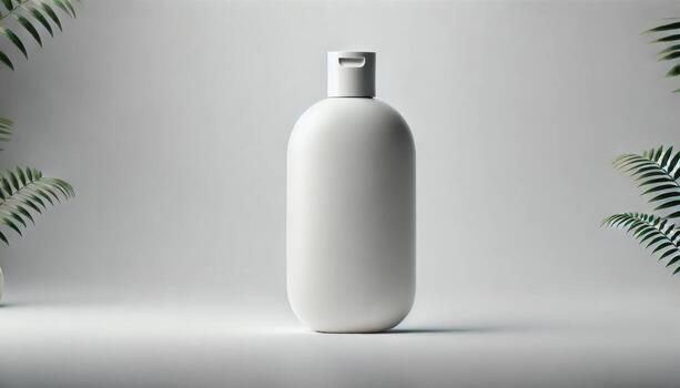 burlarse de arriba un belleza jabón botella con un botón en el medio, y un blanco antecedentes foto