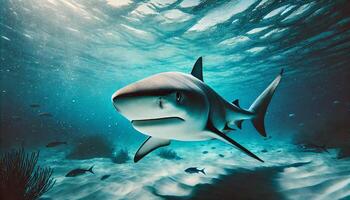 image of a shark in the sea, with landscape image size photo
