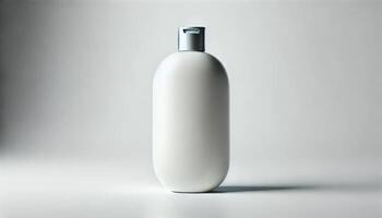 Mock up a beauty soap bottle with a button in the middle, and a white background photo