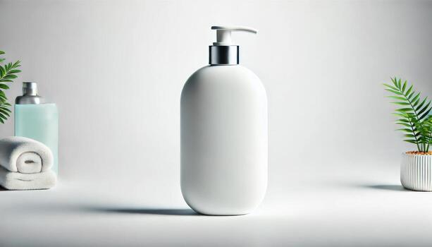 burlarse de arriba un belleza jabón botella con un botón en el medio, y un blanco antecedentes foto