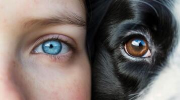 Close-up of human and dog eyes side by side symbolizing connection and companionship photo