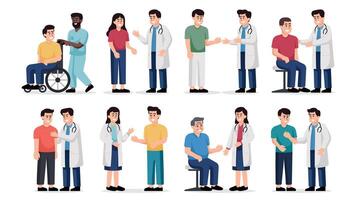 A series of cartoon images of doctors and patients vector