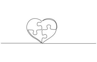 Two connected puzzle pieces of one continuous line drawn. Jigsaw puzzle element. illustration vector