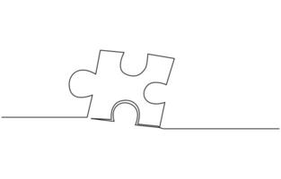 Two connected puzzle pieces of one continuous line drawn. Jigsaw puzzle element. illustration vector
