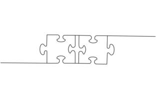 Two connected puzzle pieces of one continuous line drawn. Jigsaw puzzle element. illustration vector