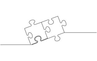 Two connected puzzle pieces of one continuous line drawn. Jigsaw puzzle element. illustration vector