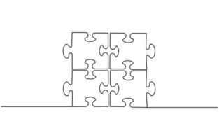 Two connected puzzle pieces of one continuous line drawn. Jigsaw puzzle element. illustration vector