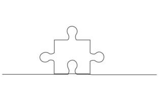 Two connected puzzle pieces of one continuous line drawn. Jigsaw puzzle element. illustration vector