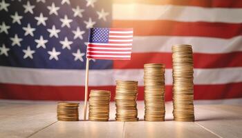 Stacked coins symbolizing financial growth, with China Flag photo