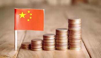 Stacked coins symbolizing financial growth, with China Flag photo