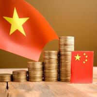 Stacked coins symbolizing financial growth, with China Flag photo