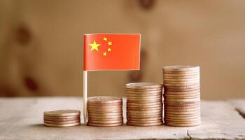Stacked coins symbolizing financial growth, with China Flag photo